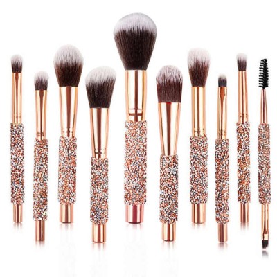 Professional Diamond Handle 10 Pieces Makeup Brush Set High Quality Vegan Makeup Brushes Bling Makeup Brush Set With Bag