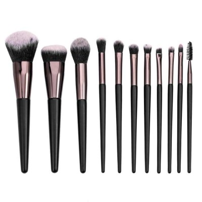 Professional Black Wood Handle 11Pcs Makeup Brush Set High Quality Vegan Foundation Eye Shadow Makeup Brushes Set With Bag
