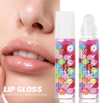 Cute Macaron Vegan Makeup Lip Oil Organic Moisturizing Transparent Roller Lip Balm Oil  Roller Lip Mask Oil Gloss