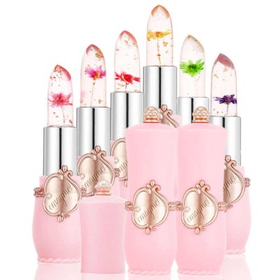 Crystal Transparent Jelly Lipstick With Flower Moisturizing Temperature Color Changing Flower Jelly Lipstick With Box