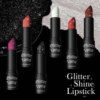 Mlsmile Shimmer Velvet Matte Black Glitter Lipstick Waterproof Sparkle Golden Glitter Storm Red Lipstick With Glitter