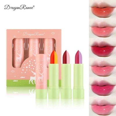 12--sets Bálsamo labial mágico vegano de Corea Macaroon Rojo Doble cambio de color Bálsamo labial hidratante