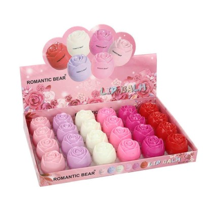 24-pzas Natural Organic Vegan Cute Fruit Lip Balm Moisturizing Korean Cosmetic Rose Flower  Lovely Organic Lip Balm Bulk