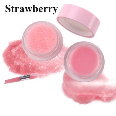 12-pzas  Vegan Sugar Lip Scrub With Spoon Brush Pink Organic Strawberry Custom Logo Lip Scrub And Lip Mask Balm Set