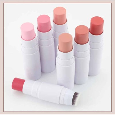 High Pigment Vegan Face Cream Blush Stick Custom Baby Pink Cheek Makeup Blush Stick  Blush Stick With Brush