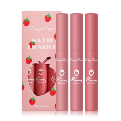 Waterproof Velvet Matte Lip Gloss Set Gift Box Dragon Ranee Long Lasting Strawberry Glossy  Lip Gloss Combo Set