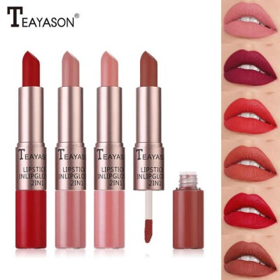 High Pigment Two Way Crayon Lipstick With Lip Gloss Vegan 2 In 1 Velvet Matte Lipstick And Liquid Lip Gloss Waterproof