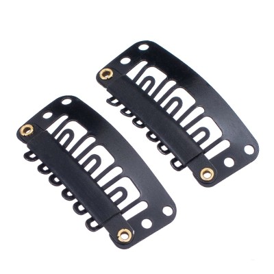 10 clips negro tipo U, a presión para extensiones de cabello, clips metálicos con goma de silicona,  color negro