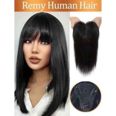Flequillo postizo en T de cabello humano para cabello ralo (10")