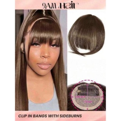 Flequillo clip-in de cabello humano con patillas color marrón